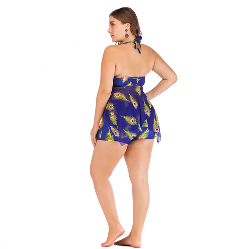 

Luren Plus Size Swimwear 2021 5XL Print Tankini Set Large Swimwear Women Swimsuit Tankini Set Two Piece Split Bodysuit Straps