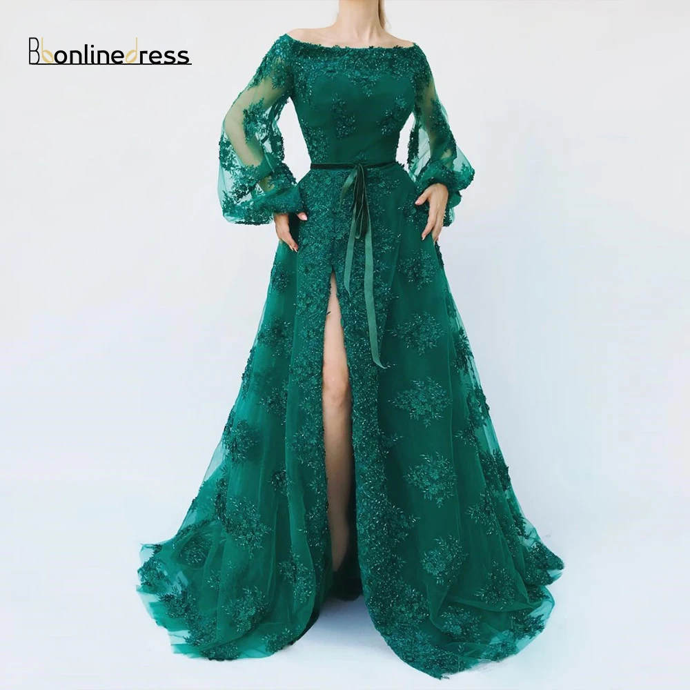 Вечерние платья зеленая аппликация для вечернего Длинные вечерние с бисером и