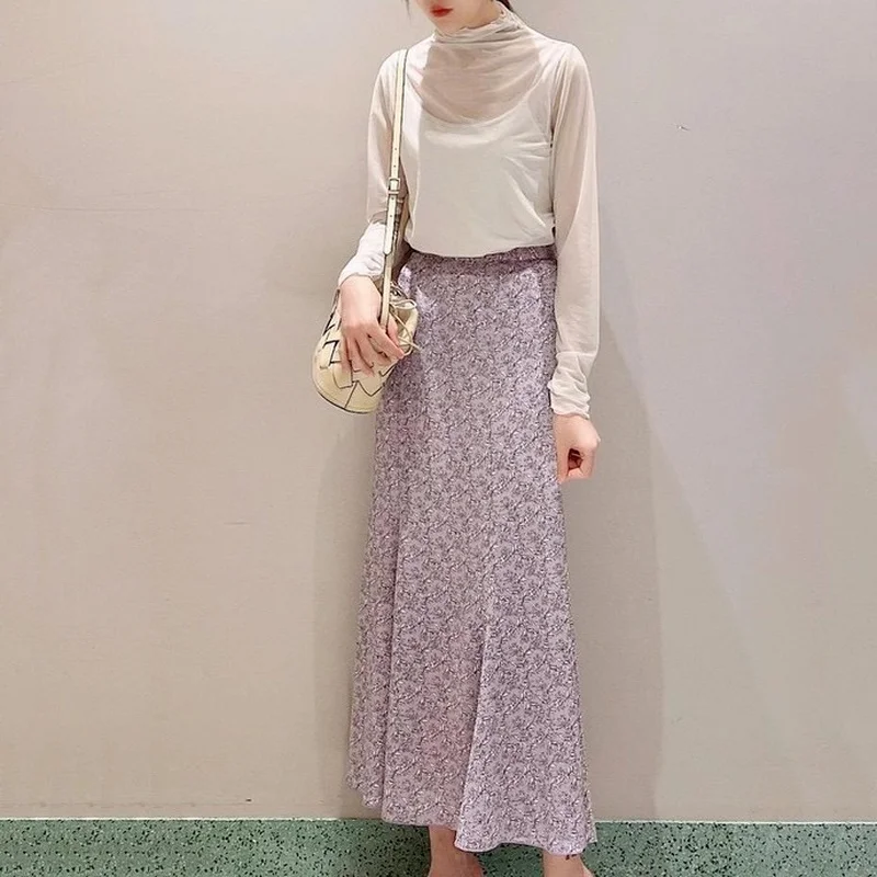 

2021 Spring New Product French Sweet Floral Print High Waist Elastic Bag Hip Fishtail Umbrella Skirt Women's Clothing