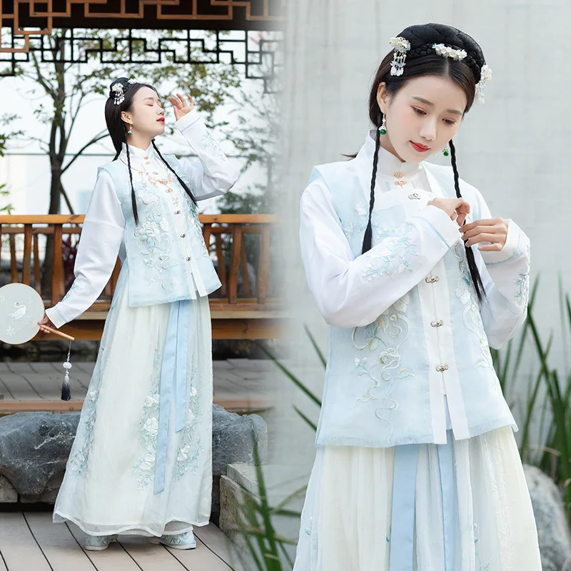 

Женский костюм Hanfu для классических танцев с вышивкой, одежда для народного фестиваля, сказочное платье династии Цин, одежда для выступлени...