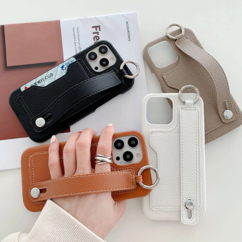 

Fashion Card Pocket Wrist Strap Leather Phone Case For iphone 13 11Pro 12 13Pro MAX X XS MAX XR 7 8 Plus Card Holder Stand Cover