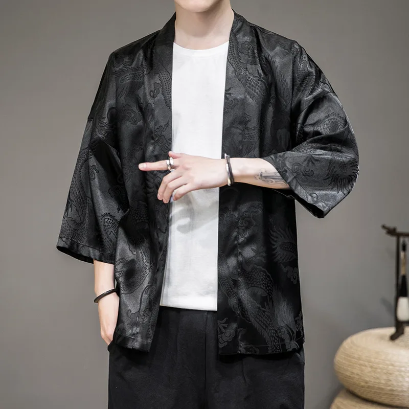 

Large Size Hanfu Cardigan Men's Dragon Pattern Jacquard Ancient Style 2020 Cloak Casual Summer National Fashion Men's Tang Suit