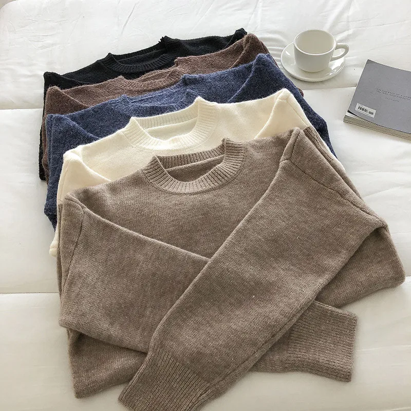 

Winter Autumn Oversized Knitted Women V-Neck Basic Thicken Pullovers Female Knit Jumpers Top