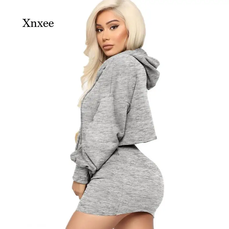 

Women's Sexy 2 Pcs Skirt Sets Loose Drawstring Long Sleeve Hoodies + High Waist Skirt Outfits Solid Casual Summer Autumn