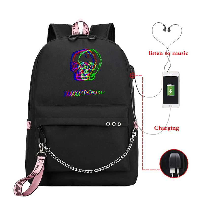 

Рюкзак XXXTentacion женский для ноутбука, сумка для компьютера в стиле хип-хоп, студенческий ранец для колледжа, школьный портфель с USB-разъемом дл...