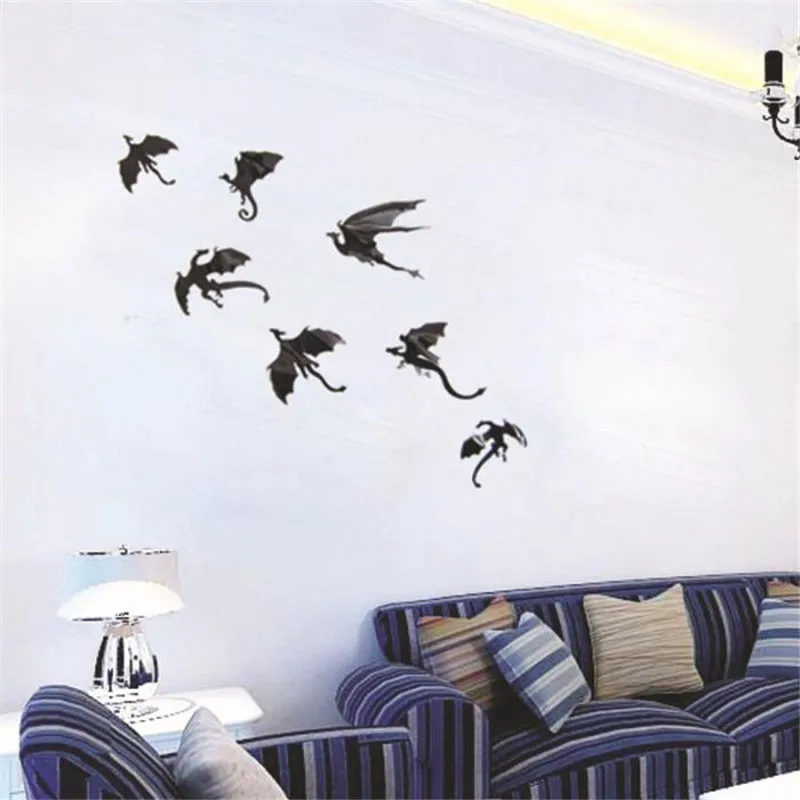 7pcs/set Fantasy Halloween Fun Wall Sticker for kids rooms Decor Dinosaurs Boys gift 3D Dragon Art Silhouettes | Дом и сад