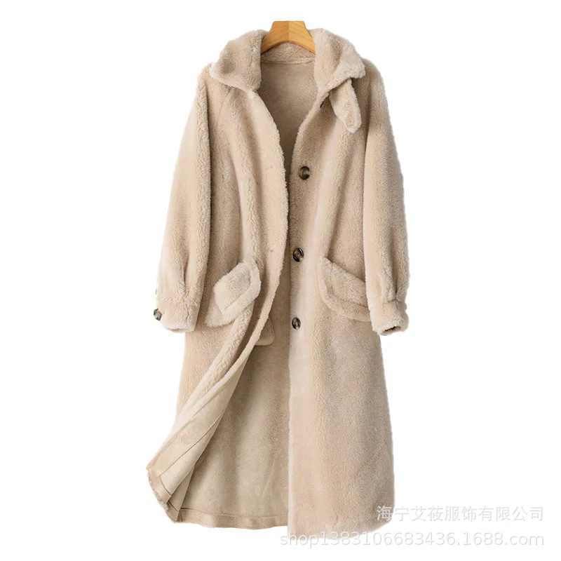

Women's Winter Cotton-Padded Clothes Wool Overcoat Real Particles Haining FurCoat Fur Integrated Lamb Single-Breasted Mid-Length