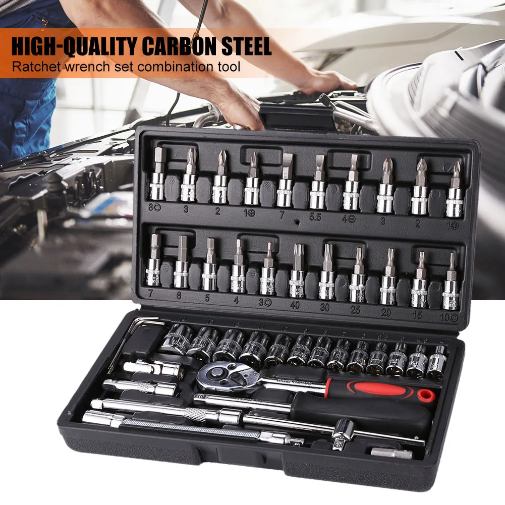 

46pcs Combination Set Wrench Socket Spanner Durable Screwdriver Household Motorcycle Car Repair Tool Kits Accessory