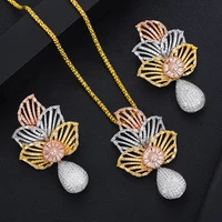 godki exclusive jewellery luxury big necklace earring 2 pcs jewelry bridal wedding cubic zirconia party jewelry set for women