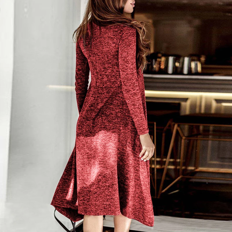 ELSVIOS 2019 Autumn Winter Knitted Sweater Dress Women Turtleneck Warm Irregular Party Casual Long Sleeve Solid Maxi | Женская одежда