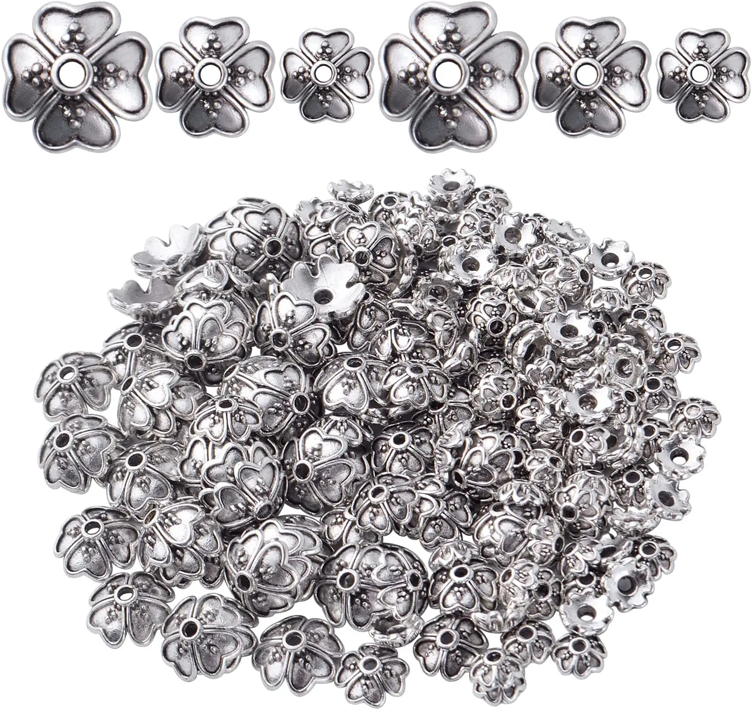 

200pcs Antique Silver Flower Bead Caps Alloy Spacer Bead End Caps Accessories for DIY Earrings Bracelets Jewelry Making, 3 Sizes