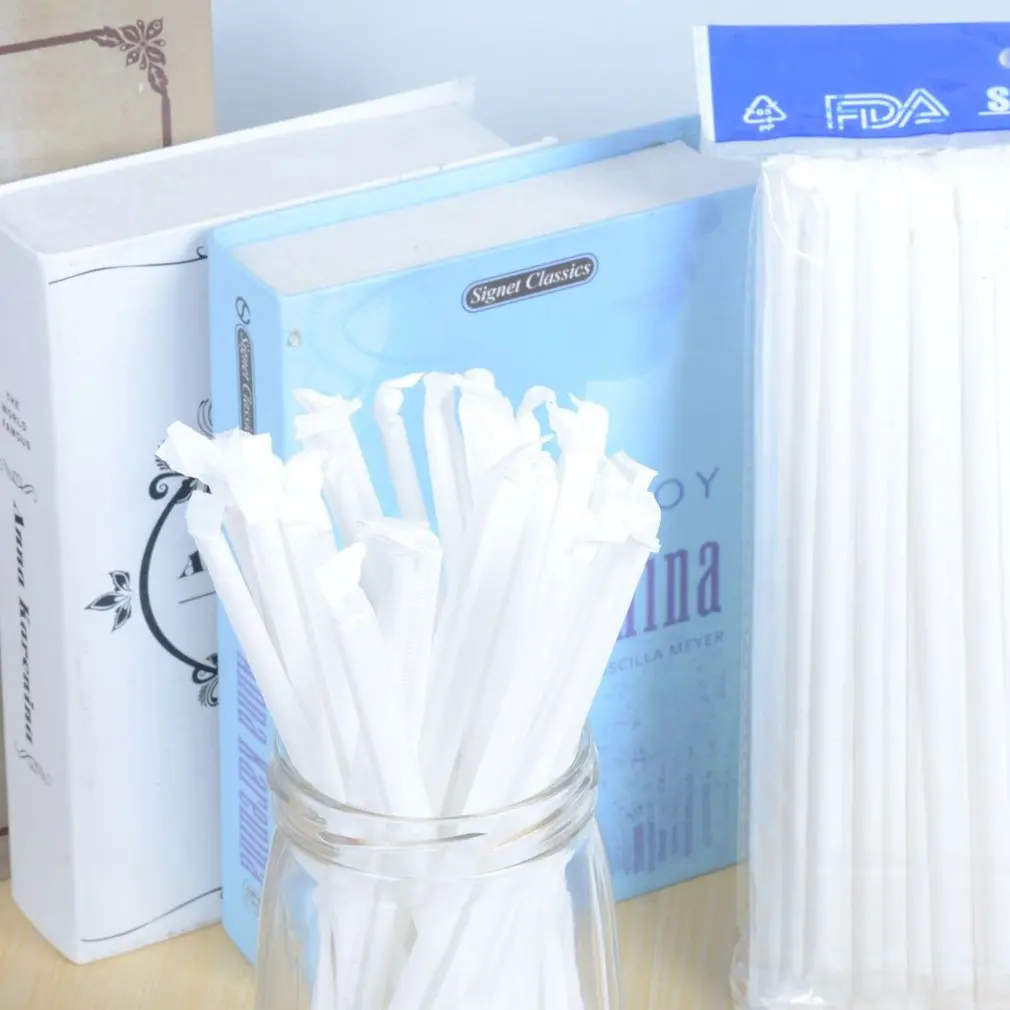 

100 Pcs Transparent Straws Individually Packaged Disposable Straw Flexible Plastic Party Tea Coffee Wedding Decoration