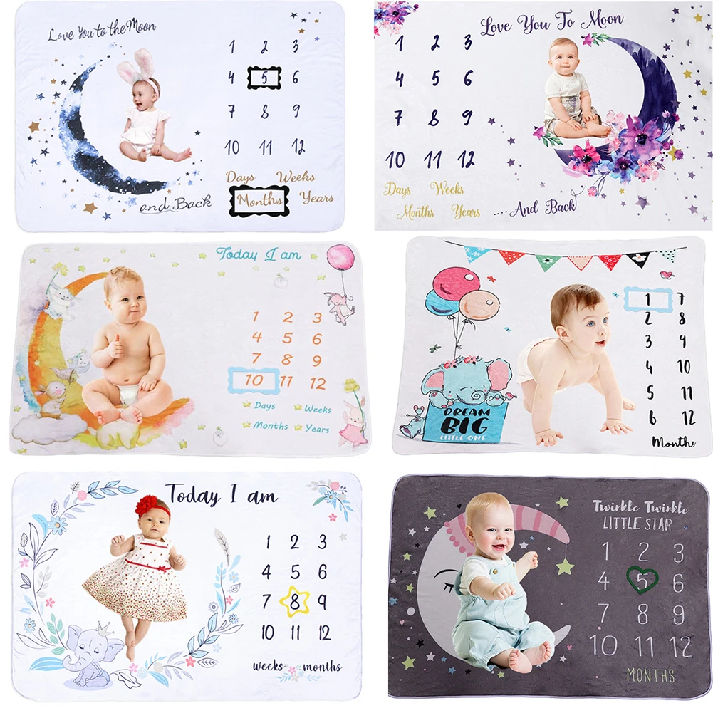 

Baby Photography Props Infant Milestone Background Blanket Newborn Monthly Growth Milestone Blanket Cloth Commemorate Rug 2021