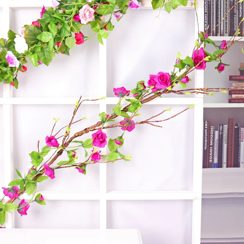 

240cm Artificial Flower Vine Rose Fake Silk Hanging Plants Flowers Leaves Garland Home Romantic Wedding Decoration Rattan