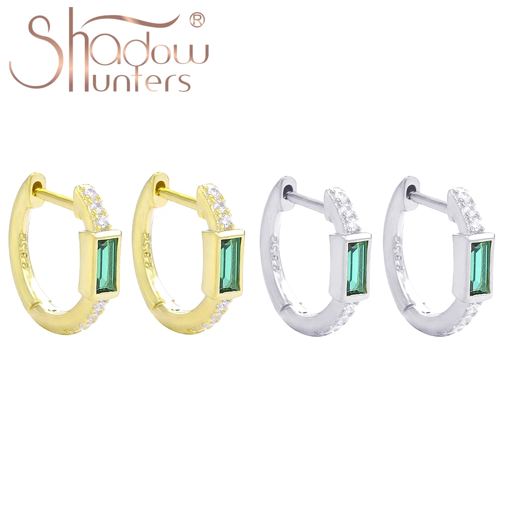 

Сумеречные реальные 925 стерлингового серебра зеленый квадратном каблуке с украшением в виде кристаллов Huggies, серьги для женщин, ювелирные и...