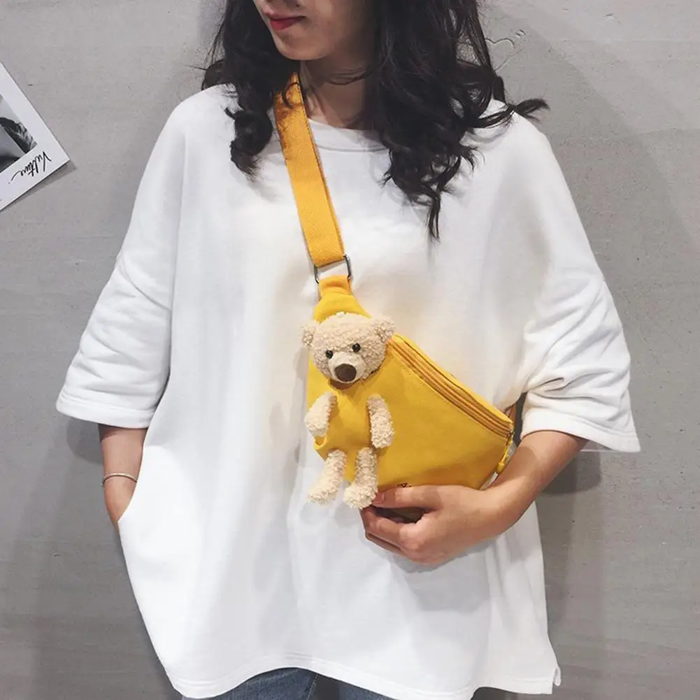 

Crossbody Canvas Chest Bag Female Print Bear Yellow Cute Waist Bag Large Capacity Sweet Comfortable Cartoon Shoulder Bag