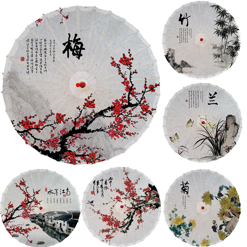 

1pcs Printed Silk Umbrella Craft Umbrella Ceiling Decoration Umbrella Dance Cheongsam Catwalk Classical Chinese Style Umbrella