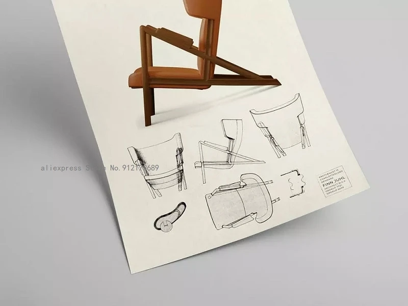 Finn Juhl Grasshopper poster Scandinavian design chair Danish furniture Finign chairs Vintag | Дом и сад