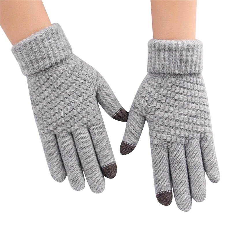 

Winter Touch Screen Gloves Women Men Warm Stretch Knit Mittens Keep Warm Full Finger Guantes Female Crochet Thicken Gloves