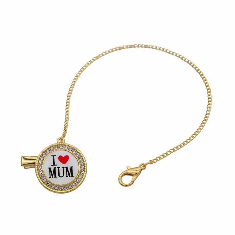 

New Baby Luxury Pacifier Clip I Love Dad Mon Infant Bling Dummy Crown Pattern Nursing Accessories Newborn Shower Gift with Leash