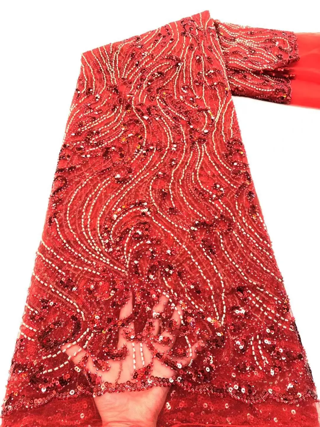 

High Quality Tulle Lace Fabric ZH-1886810 Sequin Mesh Fabric Embroidered Lace Fabric Wedding Bridal African Lace Fabric