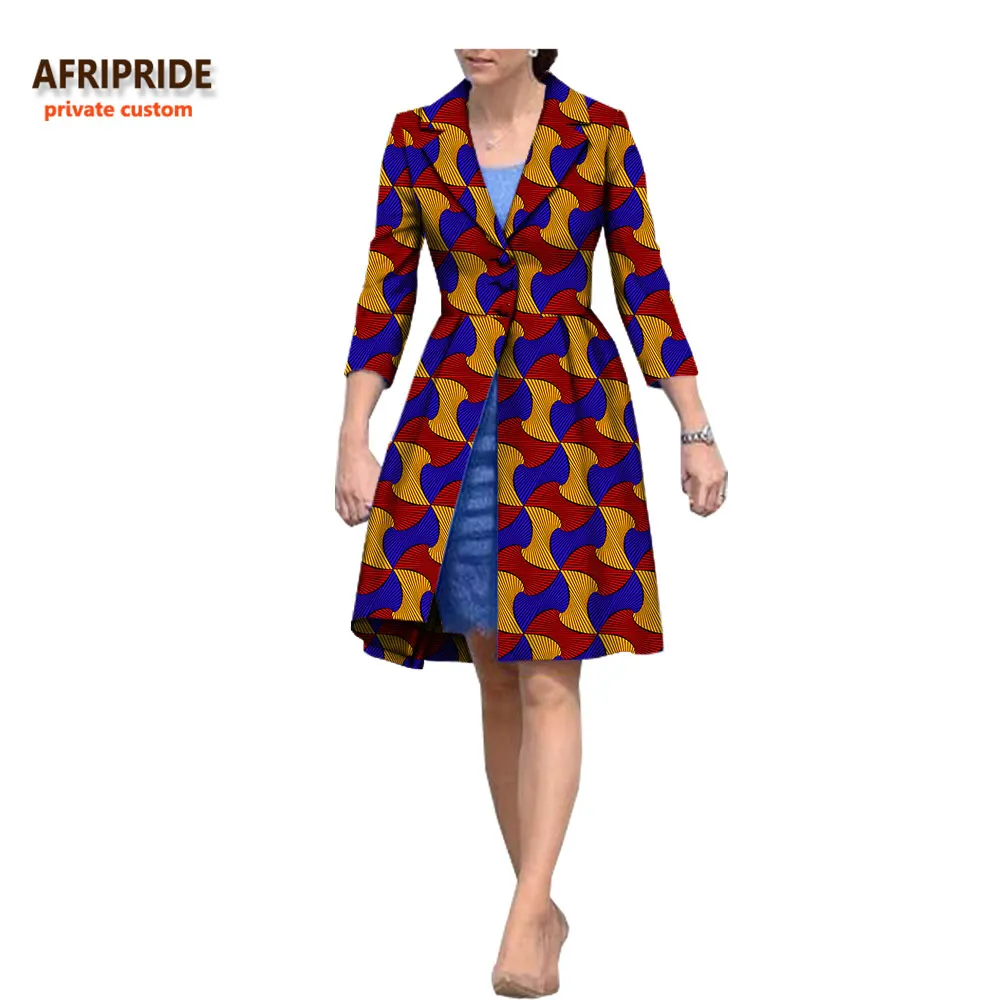 Осеннее пальто для женщин, африканская одежда, AFRIPRIDE, рукав три четверти, длина до колена, однобортное женское повседневное пальто, A722423 - Цвет: 543
