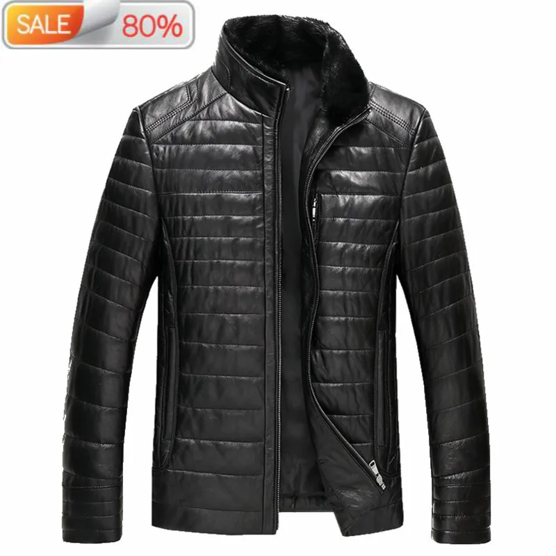 

Men's Leather Autumn Winter Duck Down Sheepskin Coat Male Real Mink Fur Collar Plus Size 6XL Jacket GYG13104 LWL