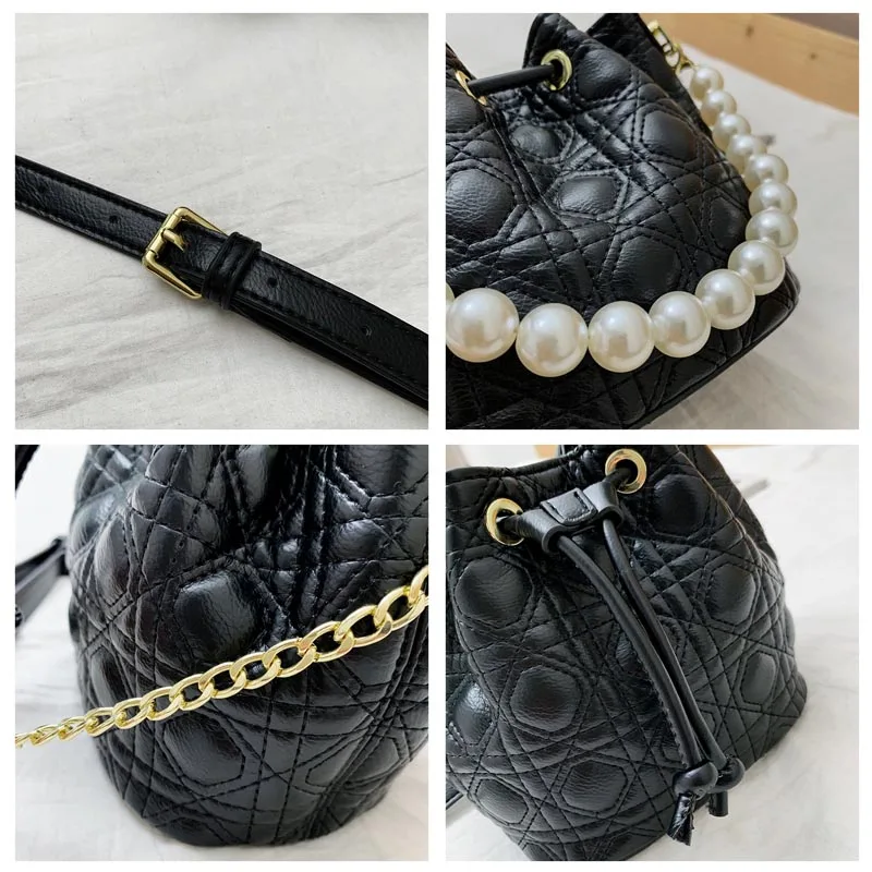 

Bucket Shoulder Bag Fashion Trend Female Crossbody Bag Pearl Chain Handbags High Quality Lingge Phone Pack Woman Luxury Purse
