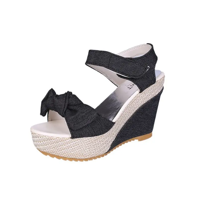 

Clogs Wedge Bow Shoes Open Toe Low Sandals Woman Leather Summer Heels Suit Female Beige Platform Comfort Peep Spring Low-heeled