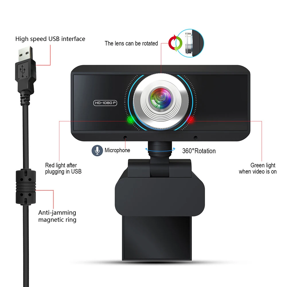 

USB HD 1080P Video Camera Web Cam Drive-Free Webcam for Laptop Desktop Computer