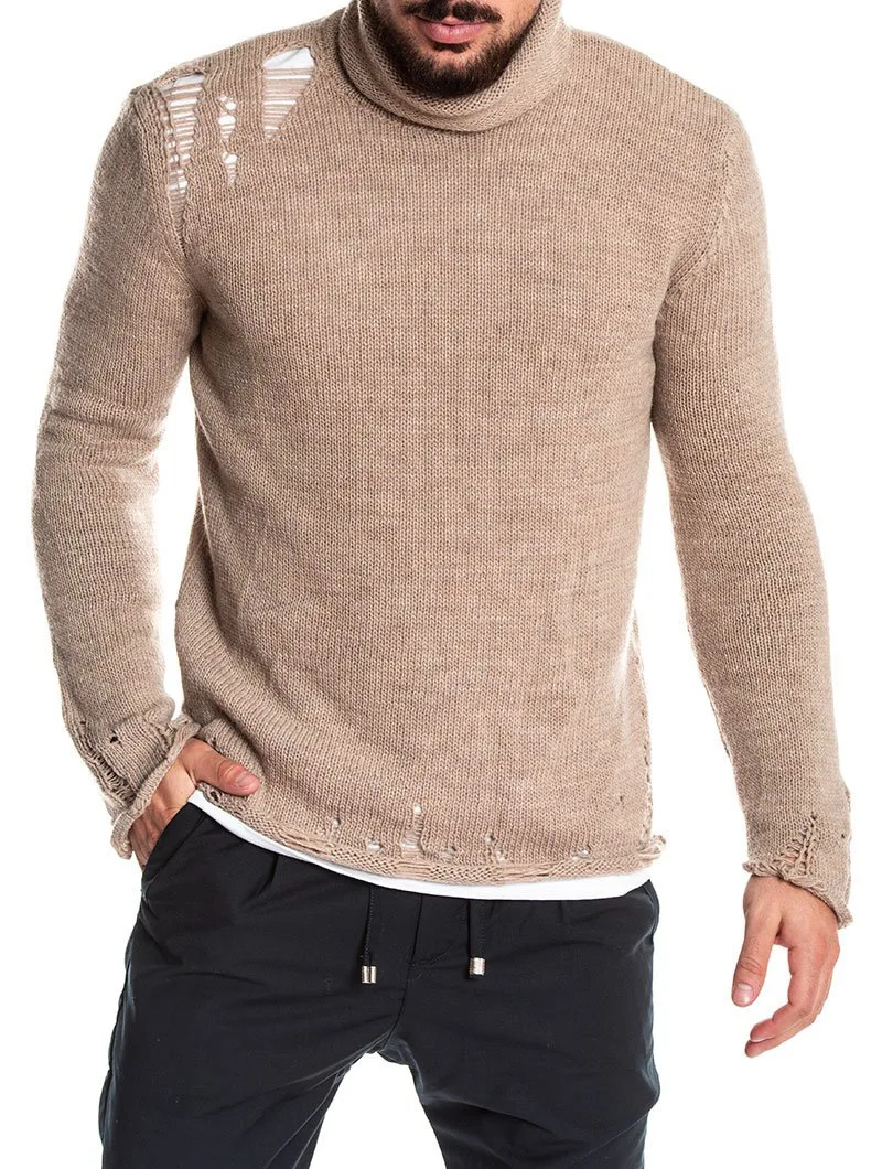 Осенний Новый мужской свитер вязаный свободный с высоким воротником зимняя