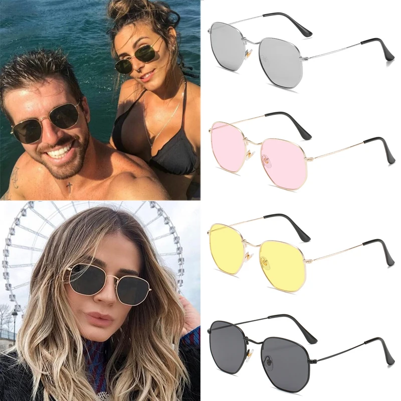 

Vintage Women Men Unisex Sunglases Hexagon Sun glasses Classic Retro Metal Frame Pilot Fishing Glasses Eyewear Lentes Okulary