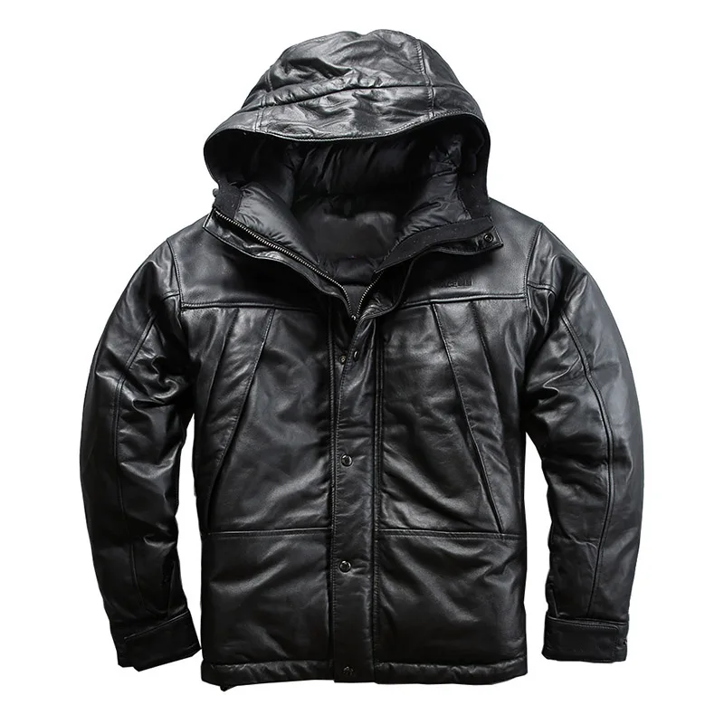 

big 1111 size European quality super warm genuine sheep skin duck down leather jacket mens sheep leather duck down coat