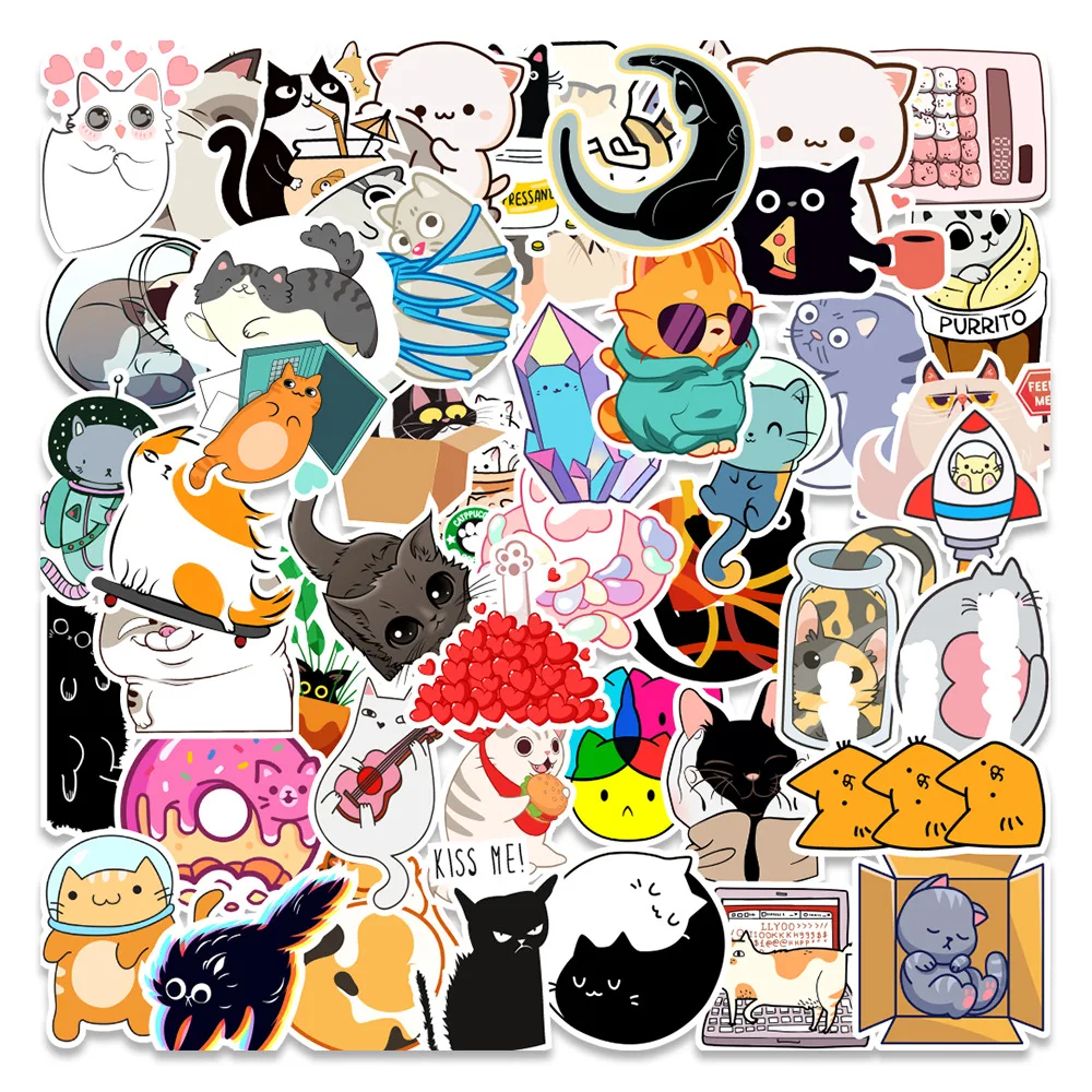 

10/30/50 Pcs Cartoon Cute Kitten Doodle Stickers Creativity Waterproof Luggage Notebook Reward Stickers Kids Toys Gift Wholesale