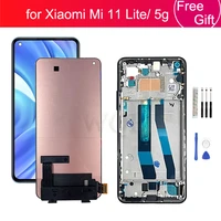 for xiaomi mi 11 lite lcd display touch screen digitizer assembly m2101k9ag frame for mi 11 lite 5g screen replacement parts