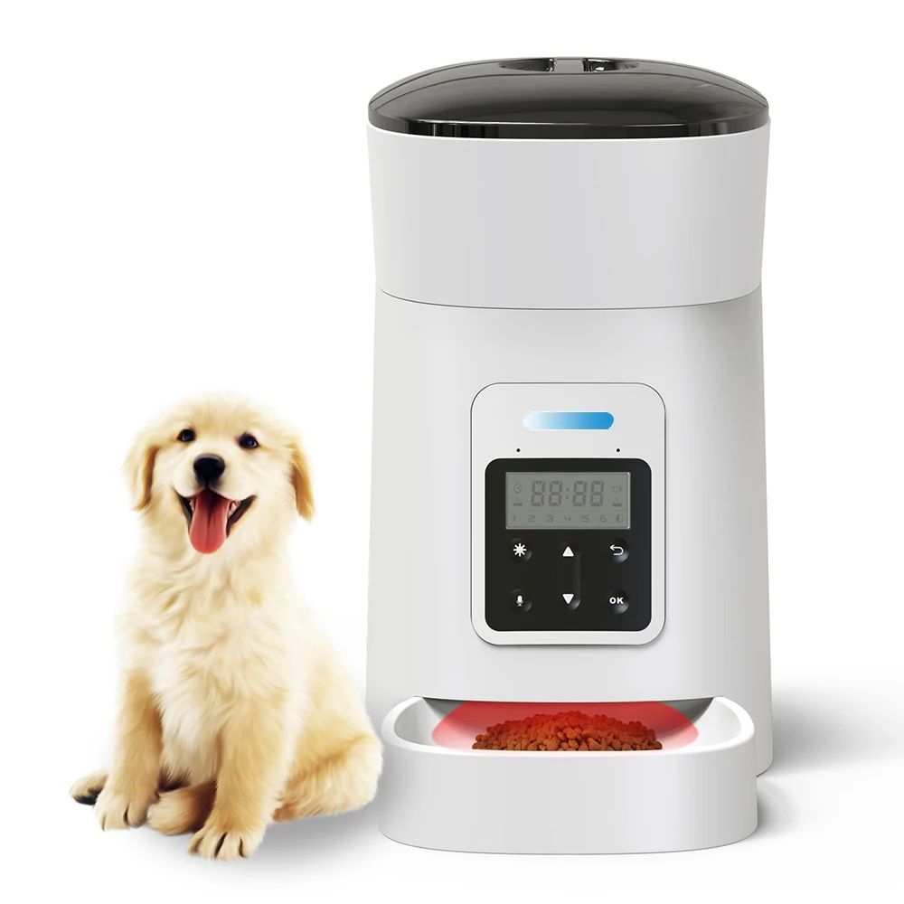 

Smart Automatic Cat Feeder 4L Auto Pet Dry Food Dispenser Low Food LED Indication Control for 1-6 Meal 10s Voice Recorder