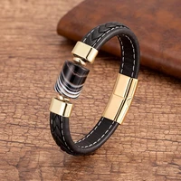 luxury mens leather bracelet charm natural stone bead bracelets stainless steel magnetic clasp for men jewelry christmas gifts