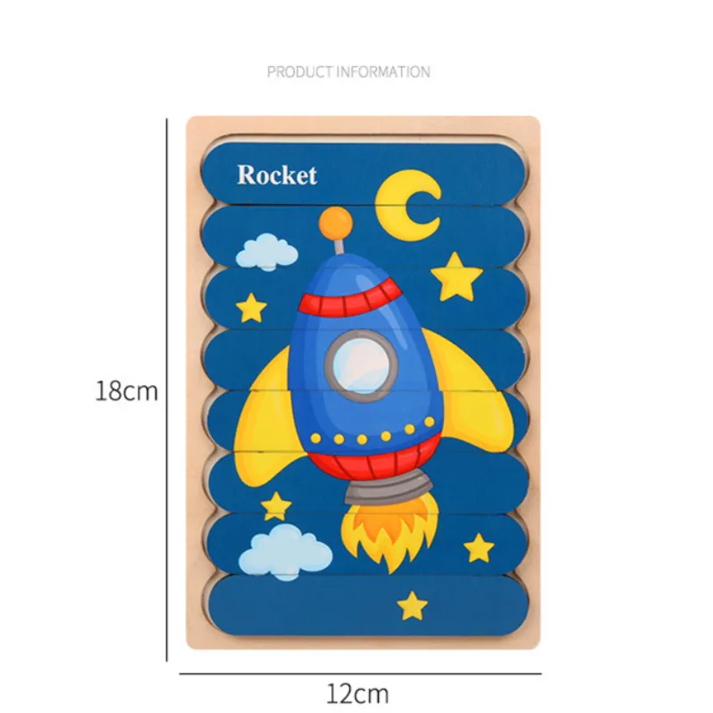 Детский деревянный 3D-пазл с животными игрушка Монтессори двухсторонний пазл