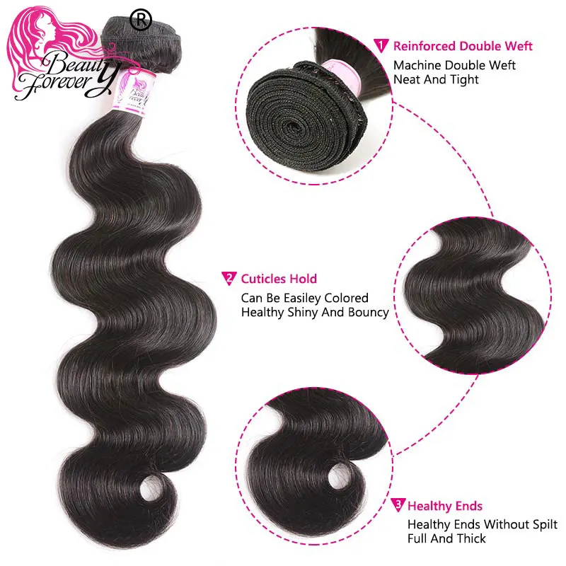 BEAUTY FOREVER волнистые малазийские человеческие волосы 100% Remy для наращивания 3 пряди 8
