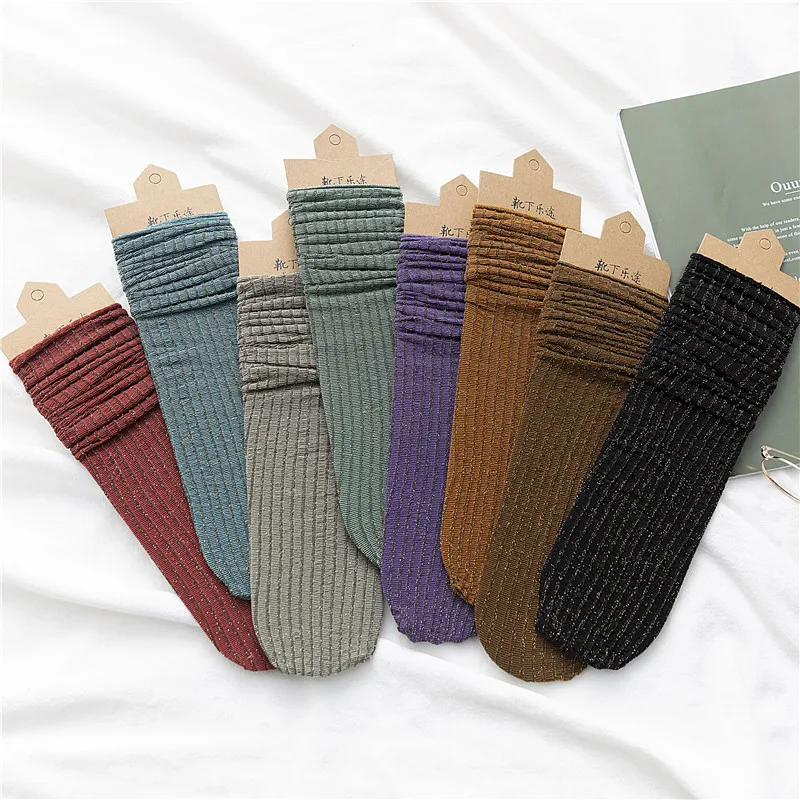 2020 весенние модные однотонные полосатые блестящие женские носки тонкие мягкие