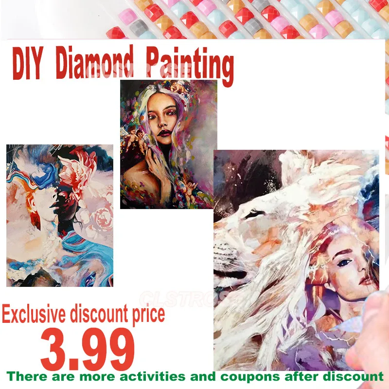 

Figure Diamond Painting Cross Stitch Kit Lion Girl Color Oil Painting Customizable Wall Art for Bedroom and Living Room Decor