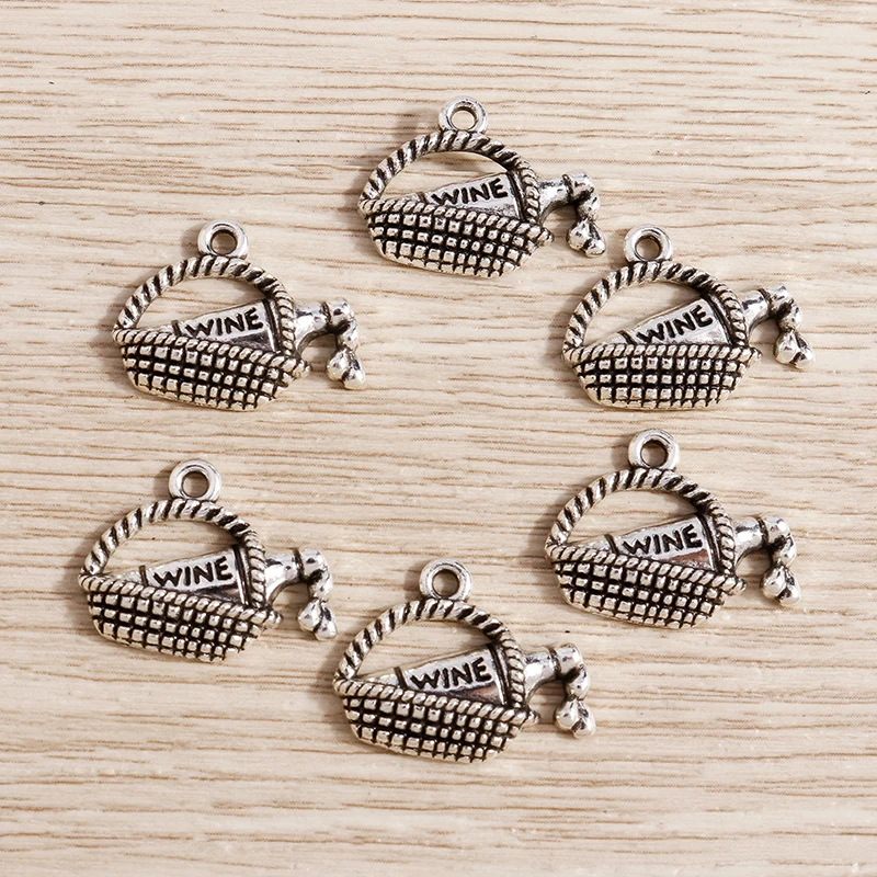 

20pcs 19*15mm Alloy Basket Bottle Wine Charms for Jewelry Making Retro Silver Color Charms for Pendants Necklaces Earrings Craft