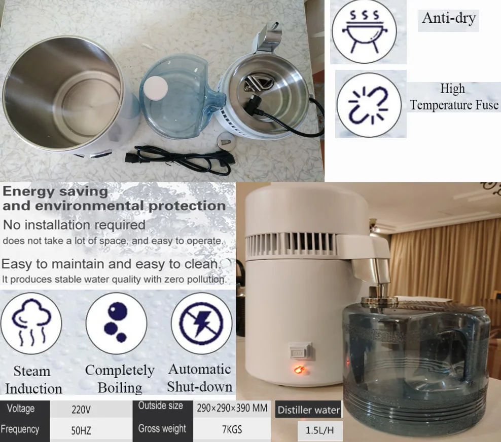 Дистиллятор для чистой воды 4 л аппарат дистилляции очиститель из нержавеющей