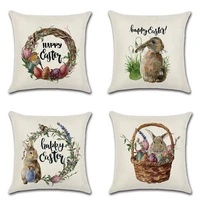 happy easter eggs cute bunny flower basket printing pillow case custom home decoration linen pillowcase car waist cushion cover