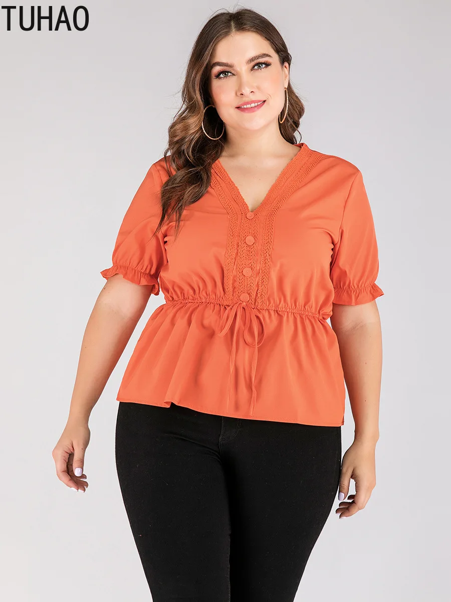 Элегантная летняя офисная повседневная блузка TUHAO 2020 оранжевый топ женская