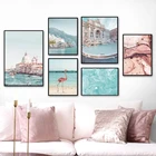 Венецианский канал, Венеция, цветы вишни, фламинго, настенная Картина на холсте, скандинавские постеры и принты, декоративные картины для гостиной