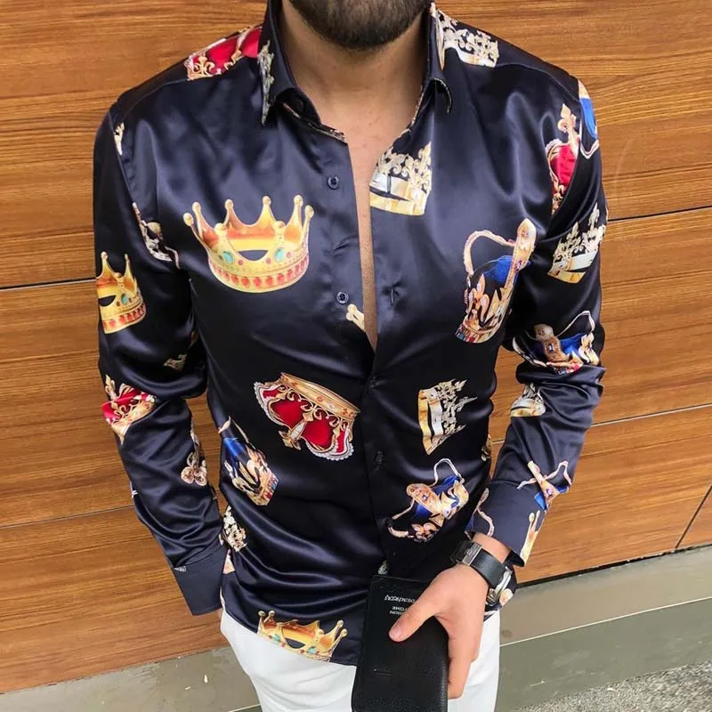 2022 New Luxury Men Clothing Designer Long Sleeve Print Shirts Gothic Casual Slim Fit Male Dress Shirts Harajuku Fashion Tops