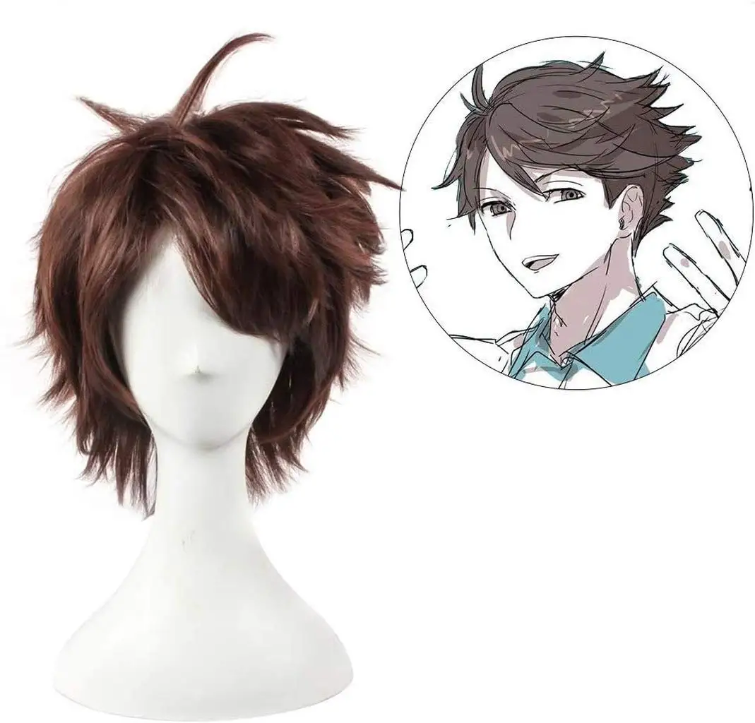 

Haikyuu! Волейбол Toru Oikawa Toor короткий коричневый лоскутный многослойный Tooru термостойкий косплей костюм парик + бесплатная шапочка для парика