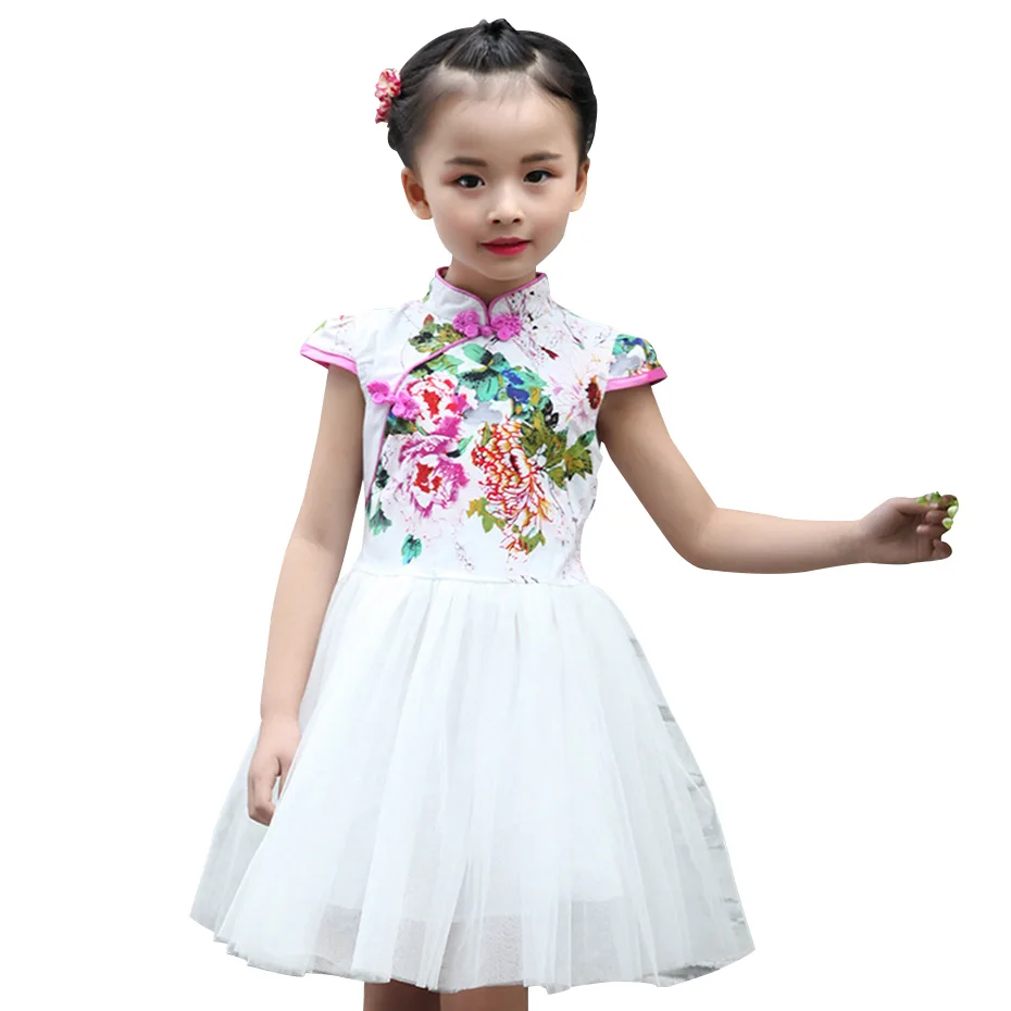 Платье для девочек с цветочным узором вечернее платье платье-Ципао