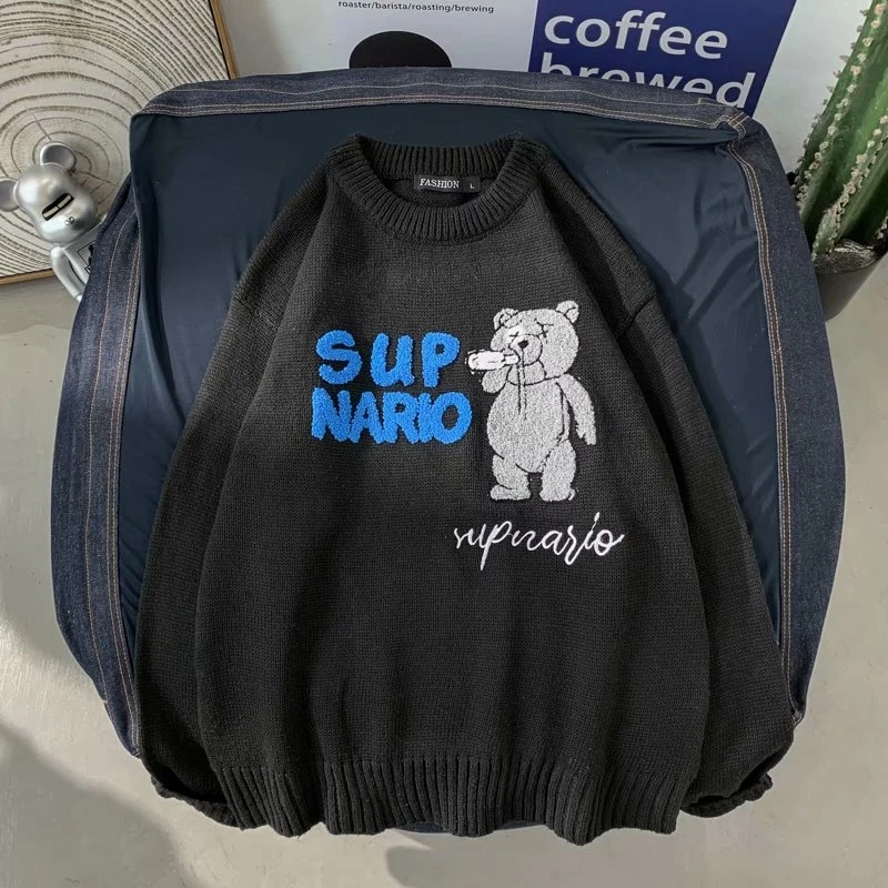 

Autumn winter new Korean version of the trend of personalized lovers sweater mens clothes knitwear bear crew-neck pull homme